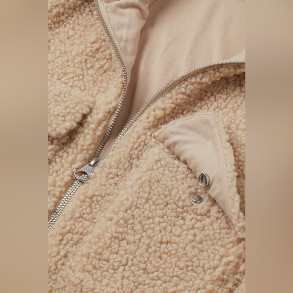 H&M REGULAR FIT TEDDY FLEECE MOTORCYCLE JACKET W/SLASH POCKETS SZ LARGE - Picture 2 of 8